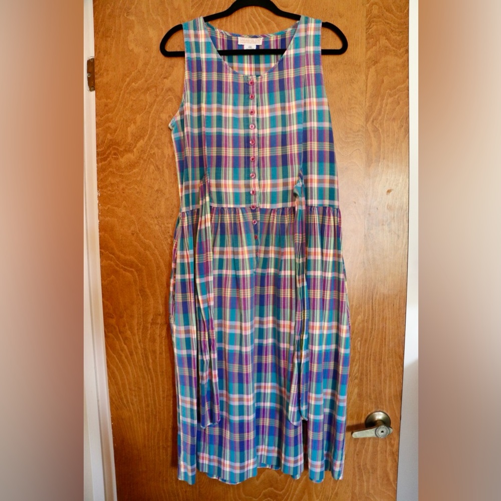 VINTAGE Plaid Midi Dress in Blue and Purple